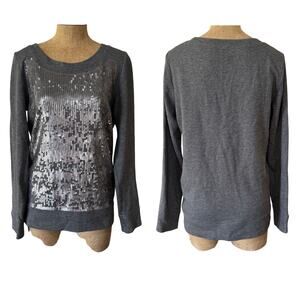 J. Crew Gray Sequin Women's Size Medium EUC Crew Neck Sweatshirt Holiday Sparkle